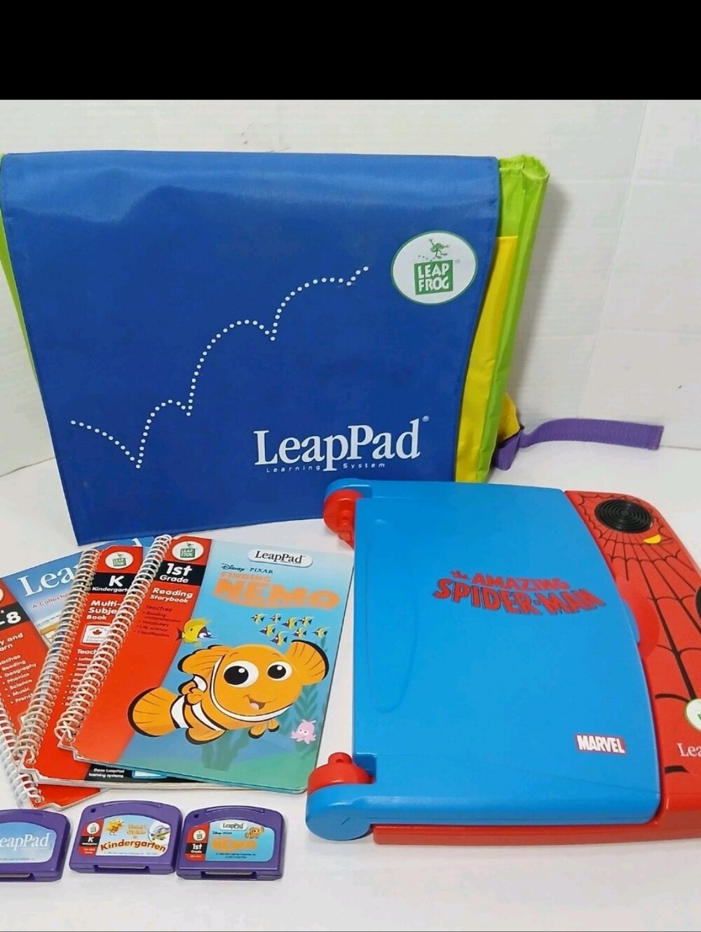 Leap Frog LeapPad w/ 3 Books & 3 Cartridges Leapfrog Backpack Tested READ
